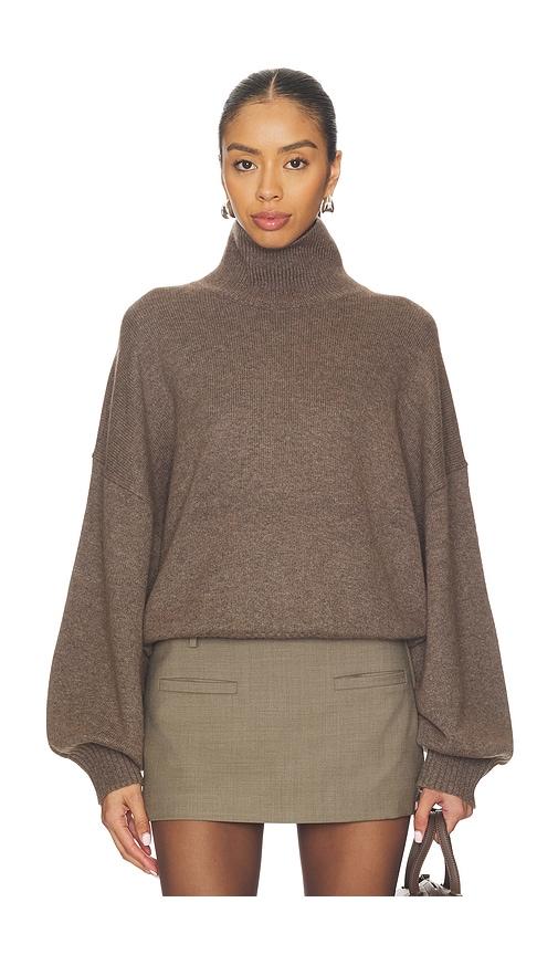 eaves ellara oversized knit mock neck in taupe. - size l (also in xs)
