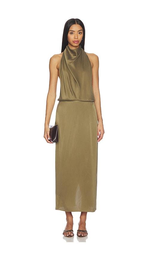 eaves frida silk dress in olive. - size l (also in xs, xxs, s, m, xl)