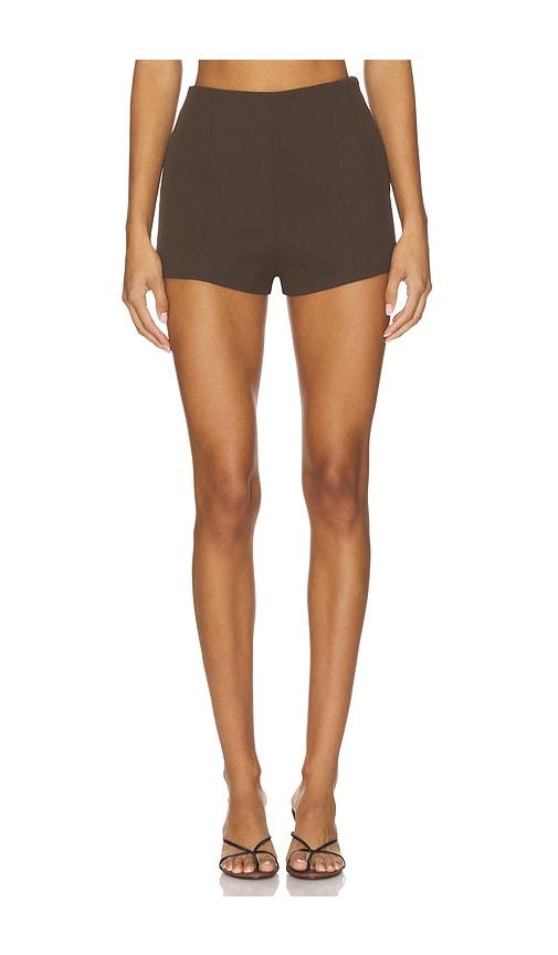 eaves naftali polished crepe mini shorts in chocolate. - size l (also in xxs, xs, s, m, xl)