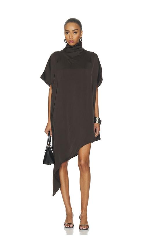 eaves noss asym mini dress in chocolate. - size l (also in s)