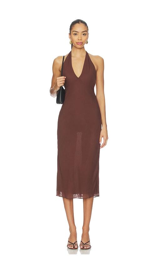 eaves via halter midi dress in brown. - size l (also in s, m, xl)