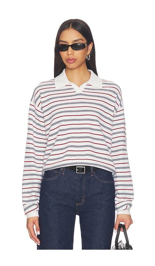 eaves whinifred knit polo in white,red. - size m (also in xs, xl)