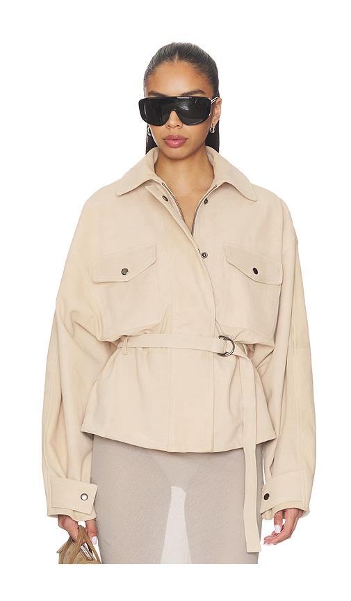 eaves x jasmine tookes lina belted jacket in brown. - size l (also in m, s, xl, xs)