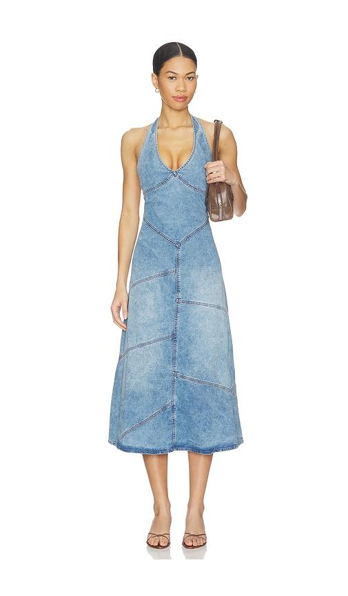 eb denim delphi pieced halter dress in blue. - size l (also in s)
