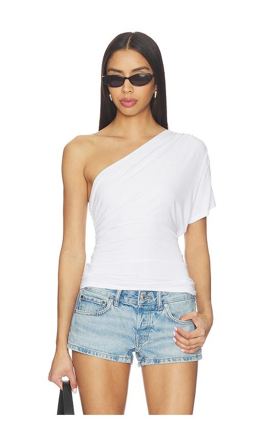 eb denim linnea one shoulder top in white. - size l (also in m, s)