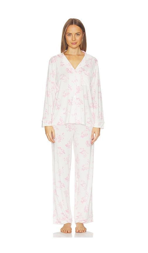 eberjey gisele printed long pajama set in pink. - size m (also in xl)