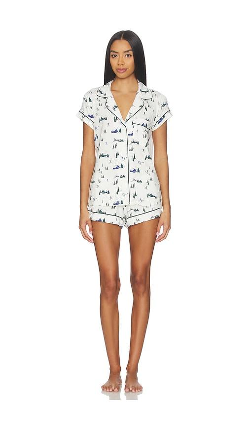 eberjey gisele printed shortie pj set in ivory. - size l (also in xl)
