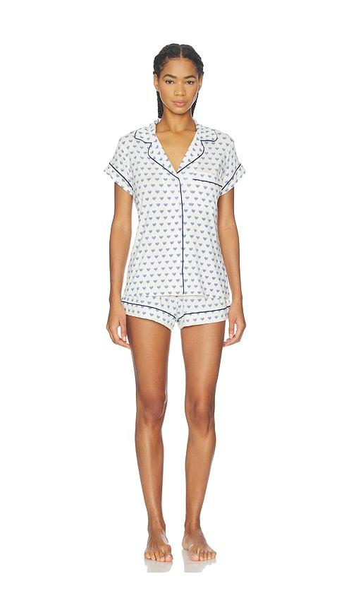 eberjey gisele printed shortie pj set in white. - size l (also in xl)