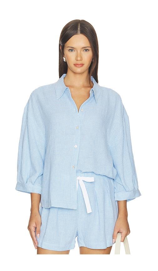 eberjey linen blend relaxed sleeve top in blue. - size l (also in xs, s, m, xl)
