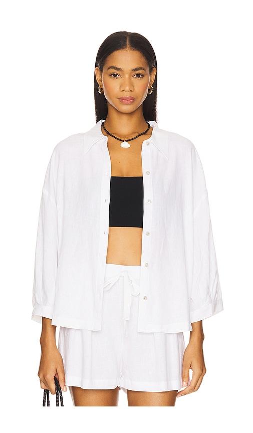 eberjey linen blend relaxed sleeve top in white. - size l (also in xs)
