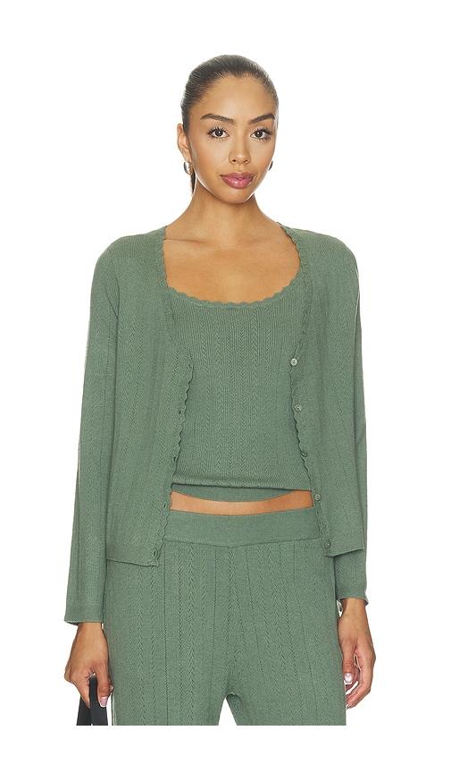 eberjey pointelle cardigan in sage. - size l (also in xs, s, m, xl)