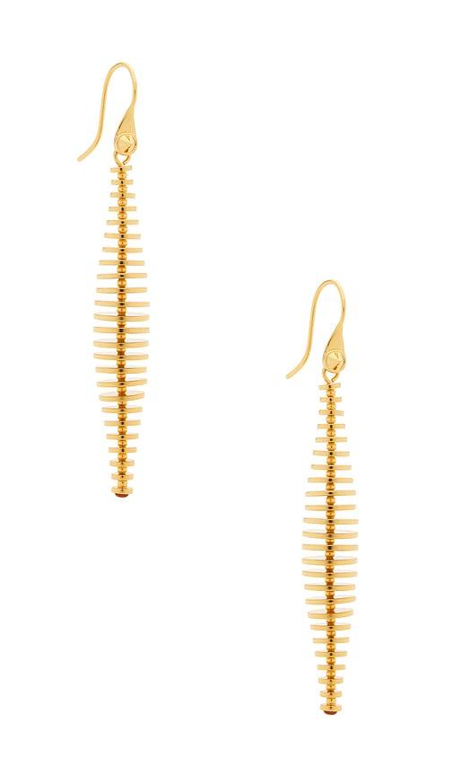 eddie borgo discus drop earrings in metallic gold.