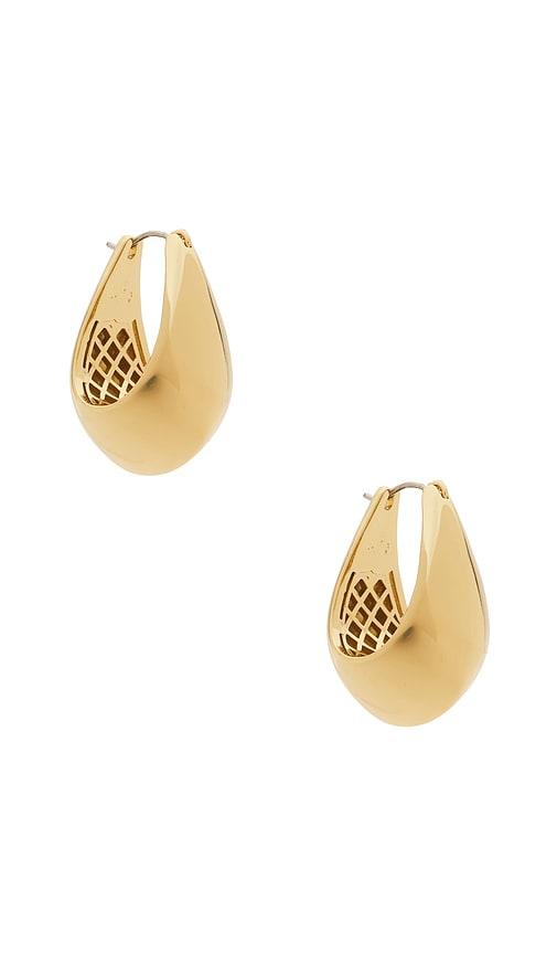 eddie borgo teardrop hoop earrings in metallic gold.