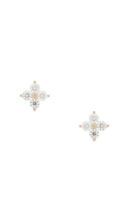 ef collection diamond fleur stud earring in metallic gold.
