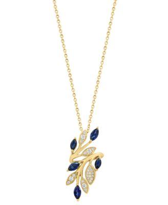effy collection sapphire diamond pendant necklace vine ring in 14k yellow gold