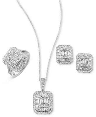 effy diamond cluster ring necklace earring collection in 14k white gold