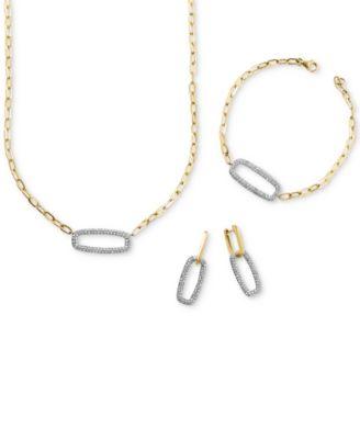 effy diamond pave link necklace earrings bracelet collection in 14k two tone gold