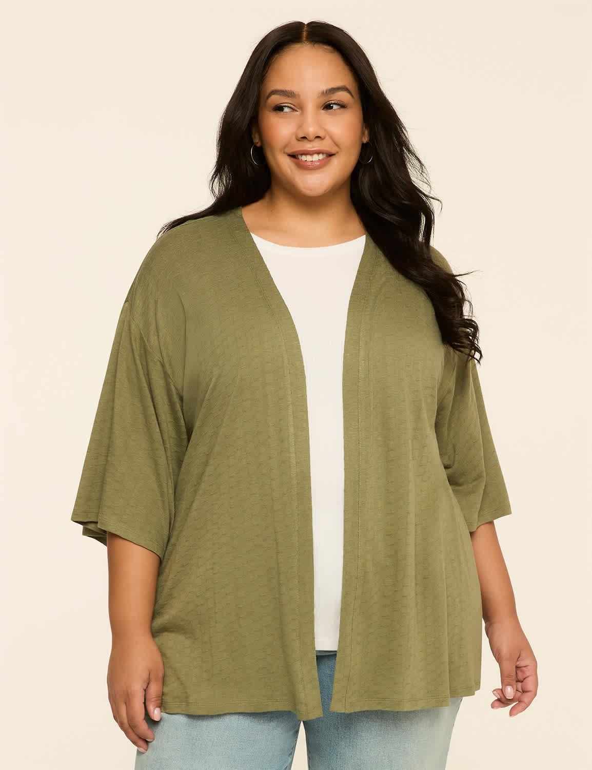 elbow-sleeve open-front overpiece
