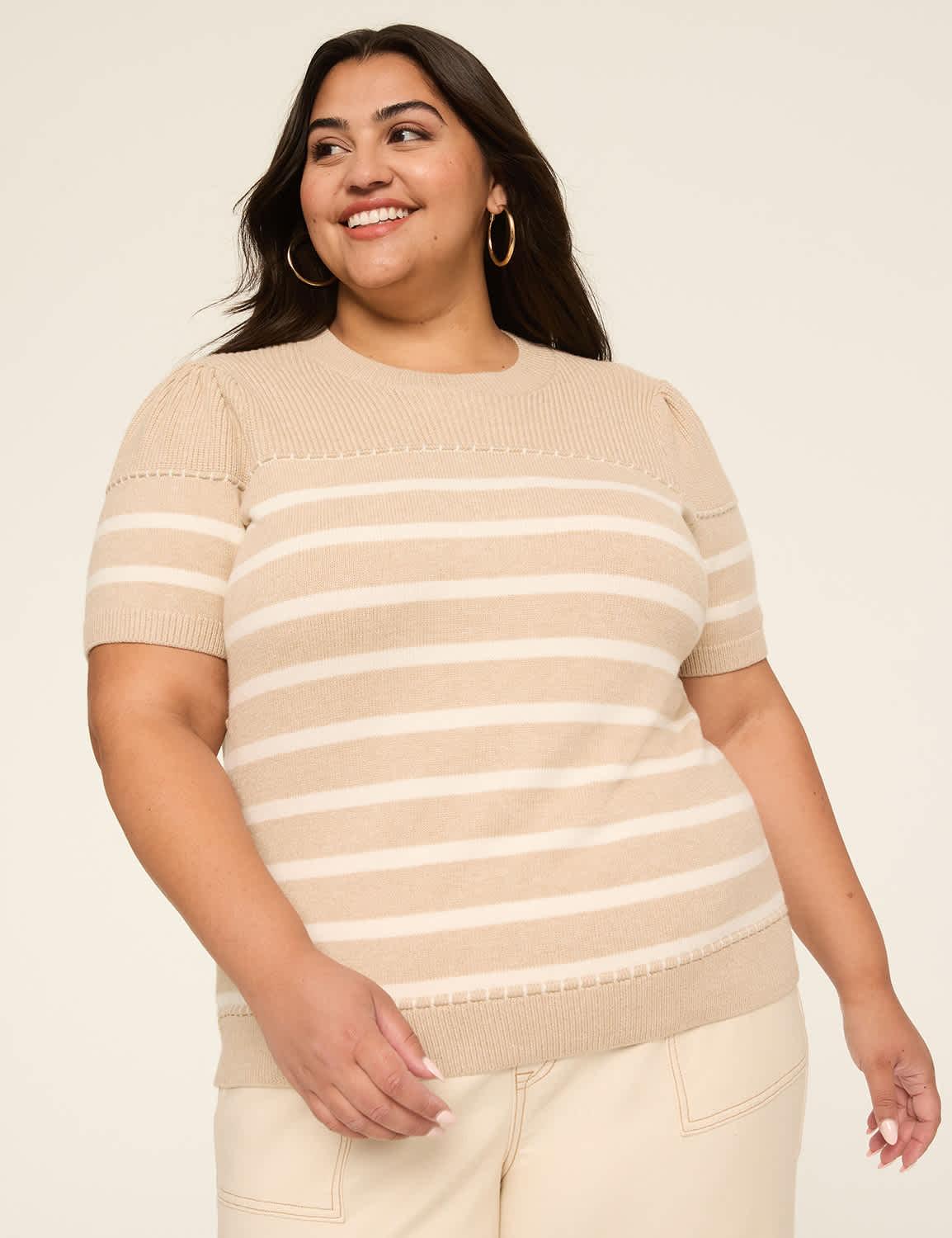 elbow sleeve round neck sweater