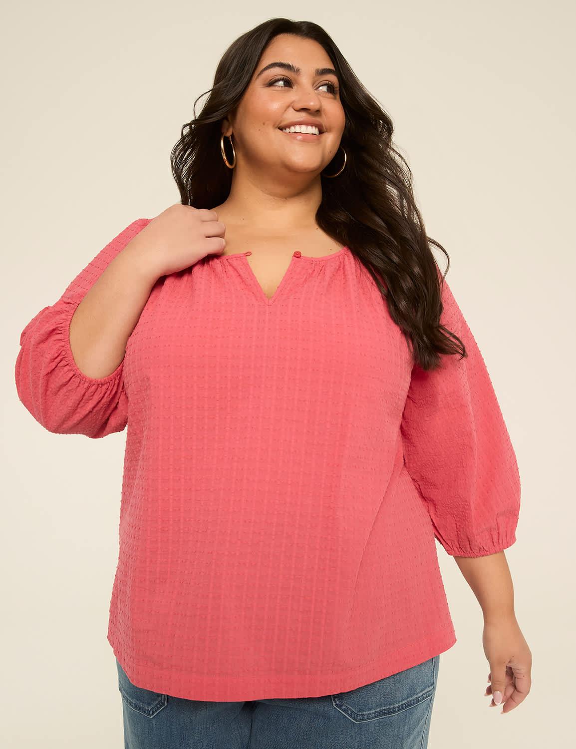 elbow sleeve scoop-neck blouse