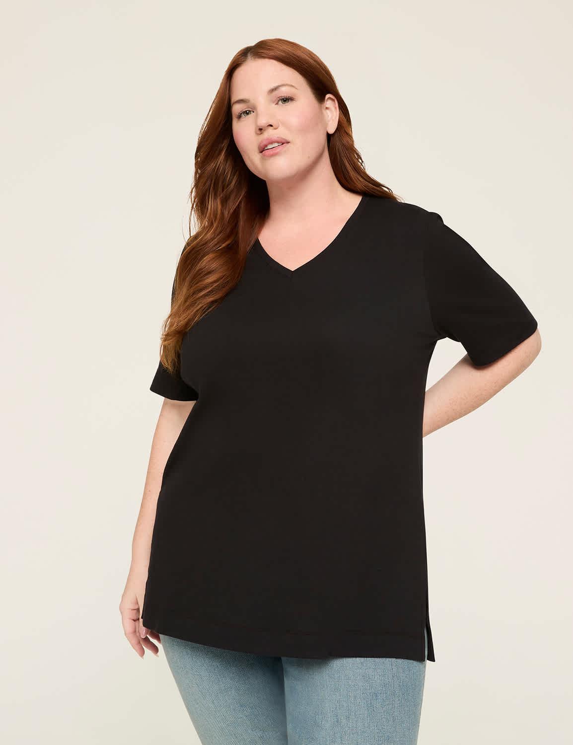 elbow-sleeve v-neck tunic tee