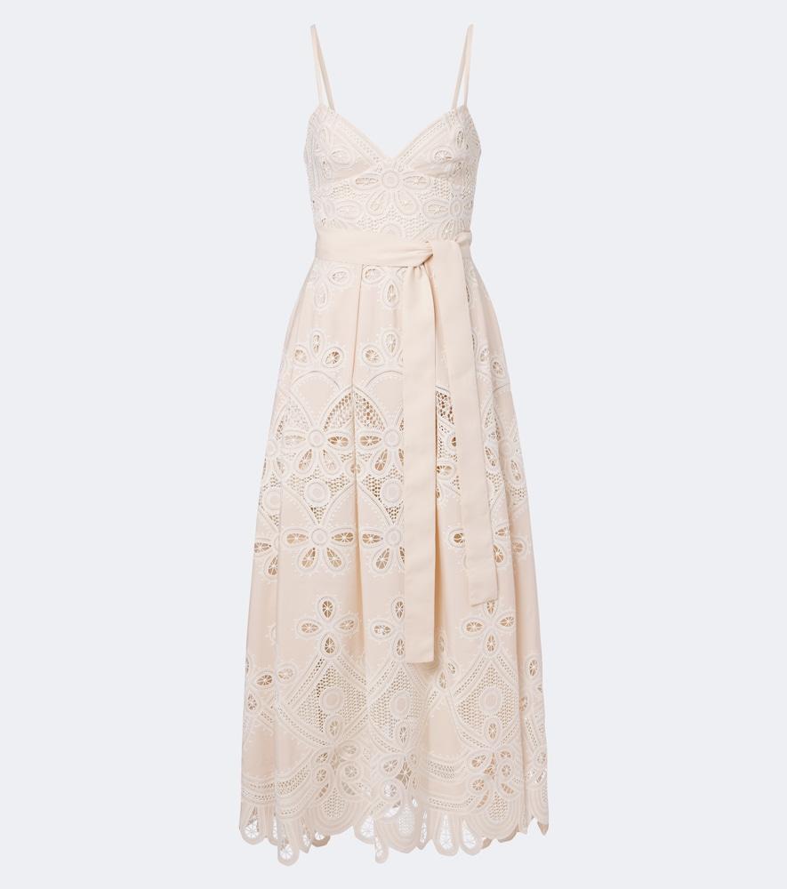 elie saab belted embroidered gathered midi dress
