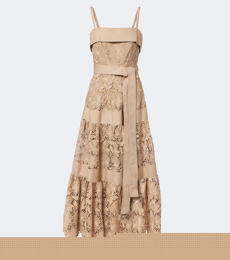 elie saab belted tiered guipure lace maxi dress