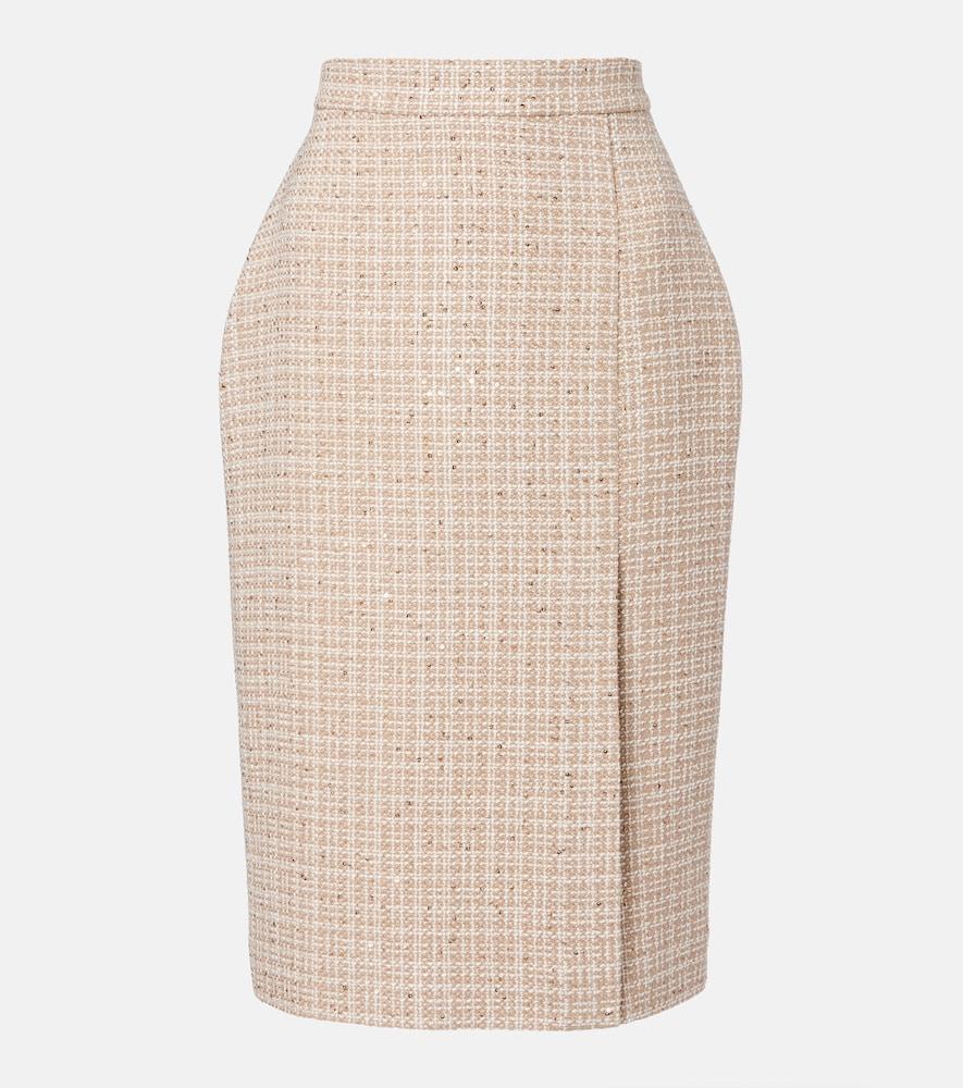 elie saab checked sequined tweed midi skirt