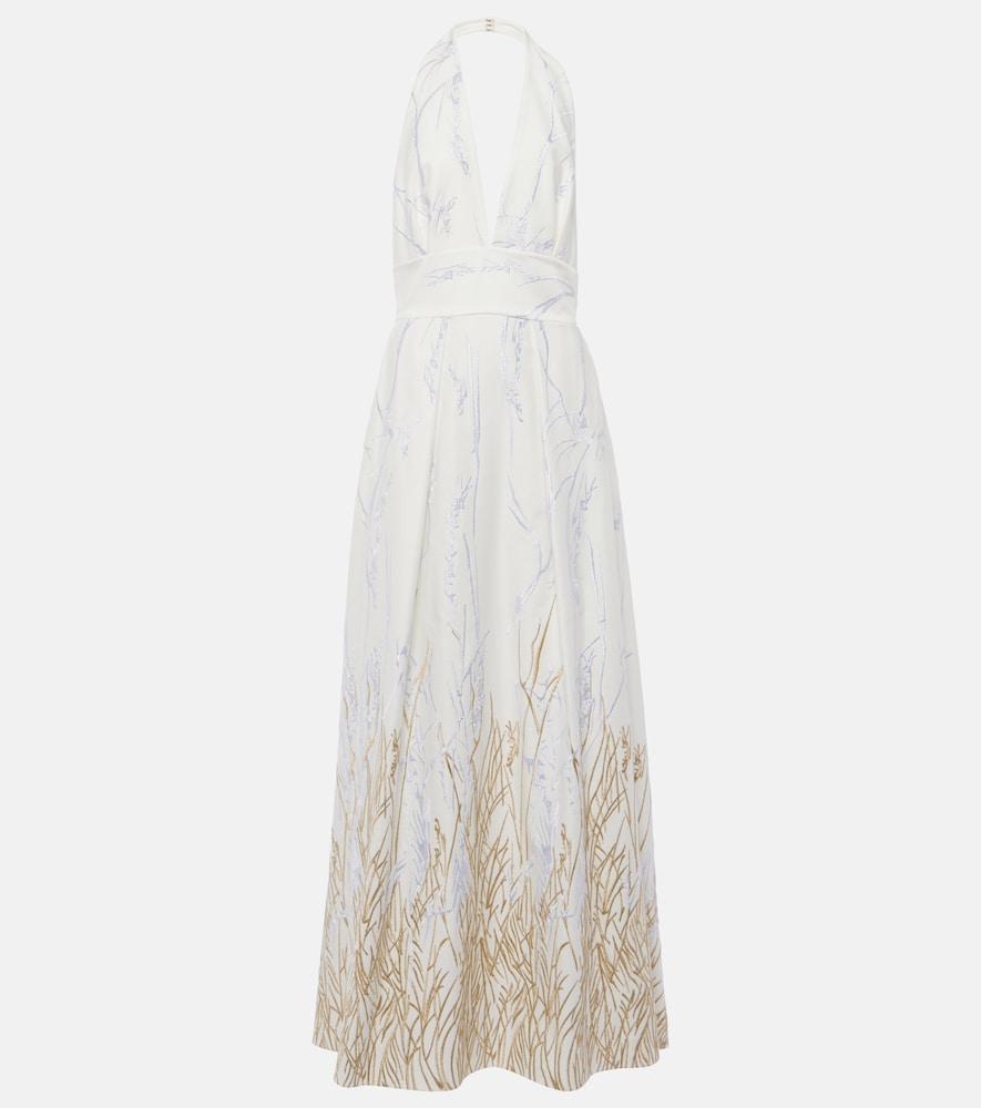 elie saab embroidered halterneck cotton-blend gown
