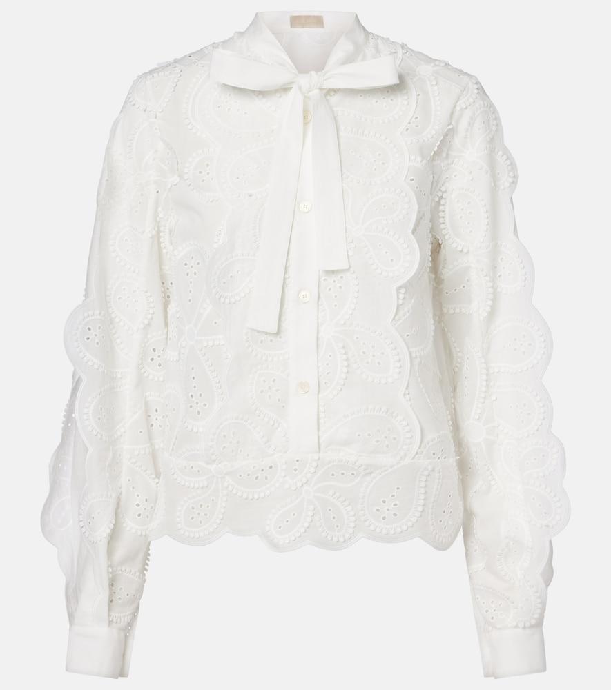 elie saab embroidered tie-neck blouse