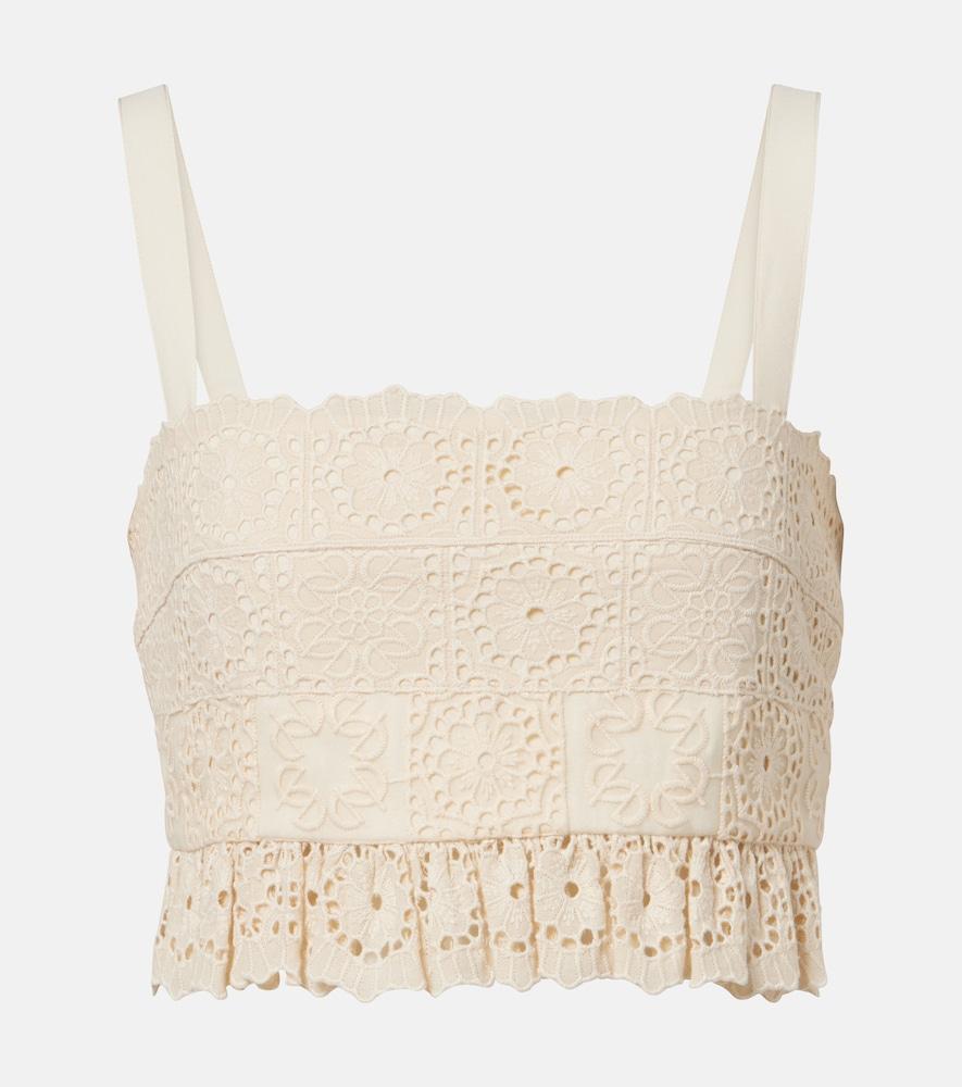 elie saab guipure lace ruffled cotton and silk crop top