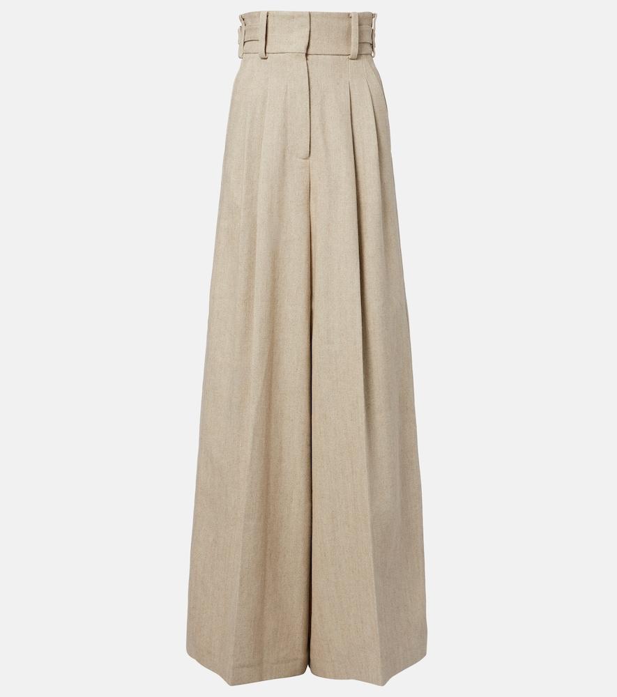elie saab linen and cotton canvas wide-leg pants