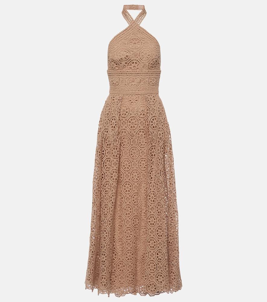 elie saab macramé halterneck cotton-blend midi dress