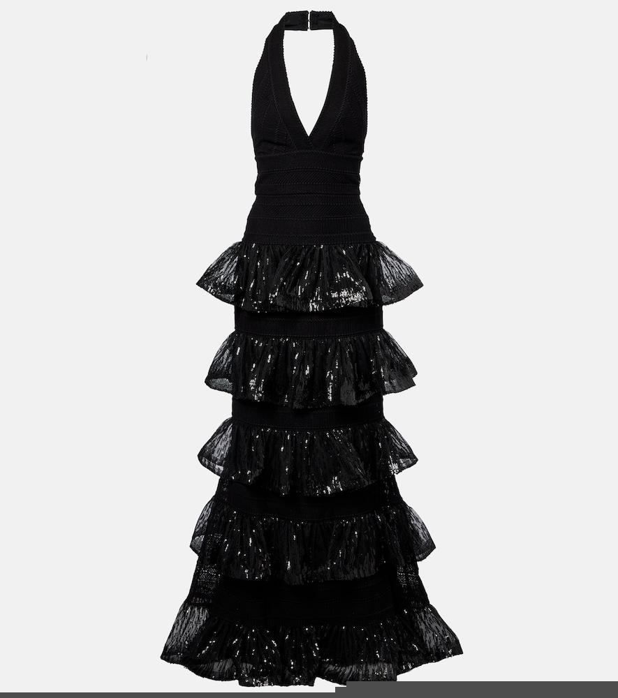 elie saab sequined macramé gown