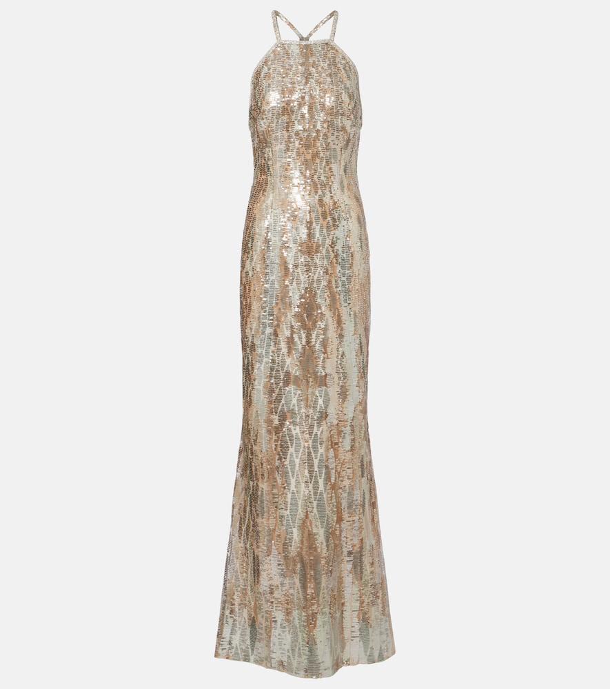 elie saab sequined silk-blend gown