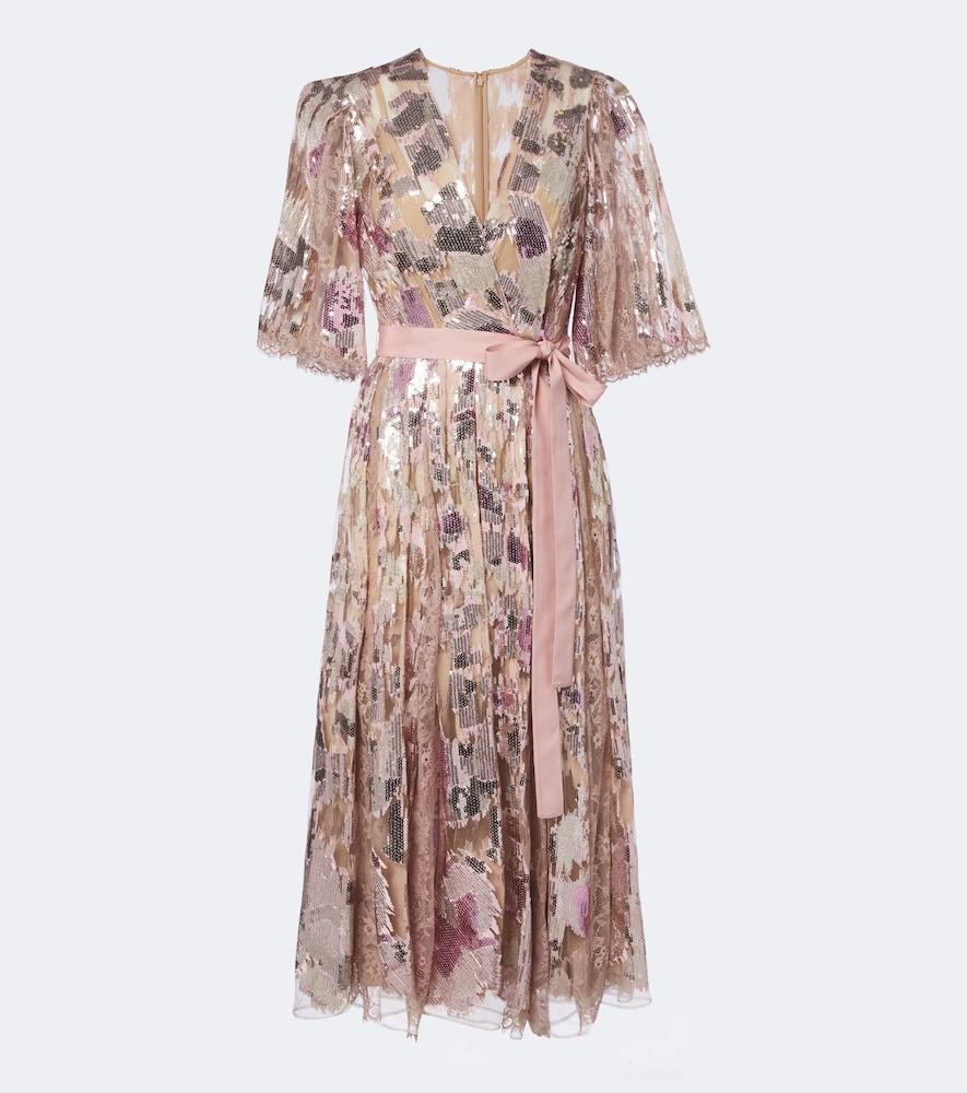 elie saab sequined silk-blend tulle wrap dress