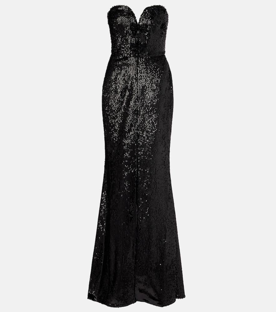 elie saab sequined strapless silk-blend gown