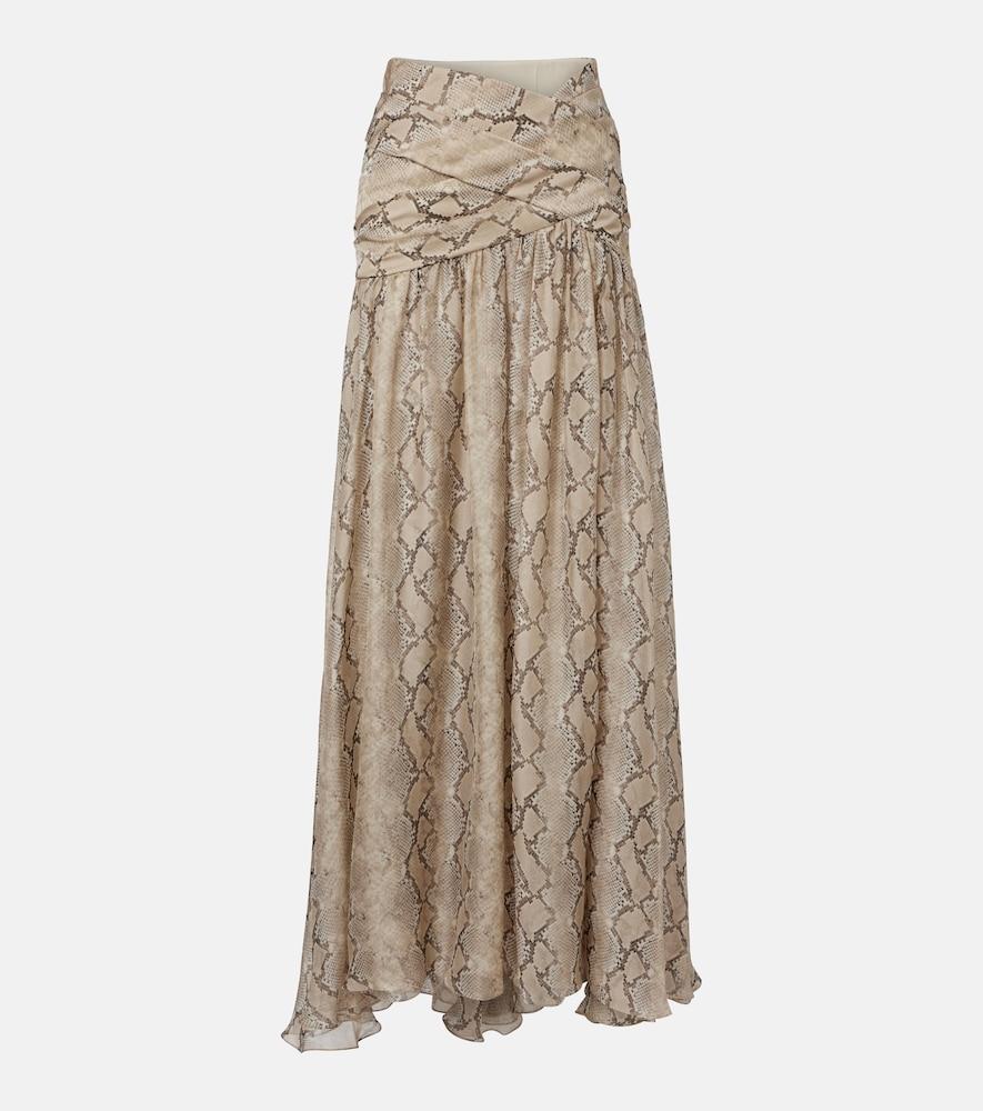 elie saab snake-print silk chiffon maxi skirt