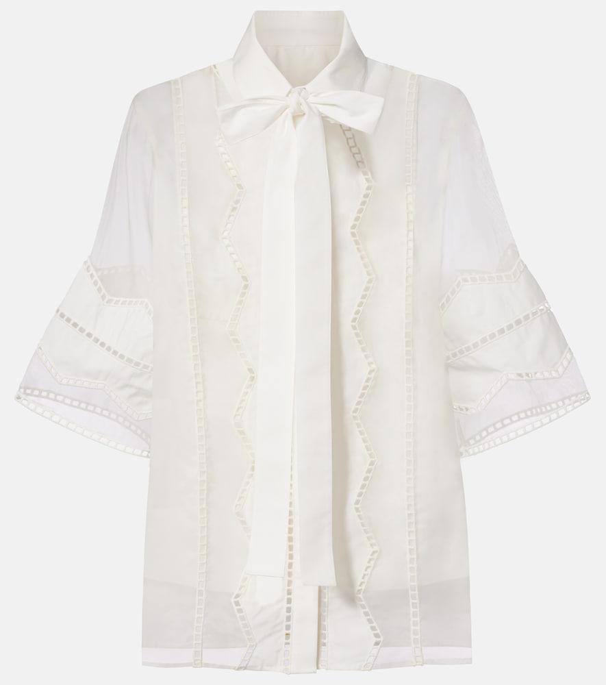 elie saab tie-neck cotton and silk-blend blouse
