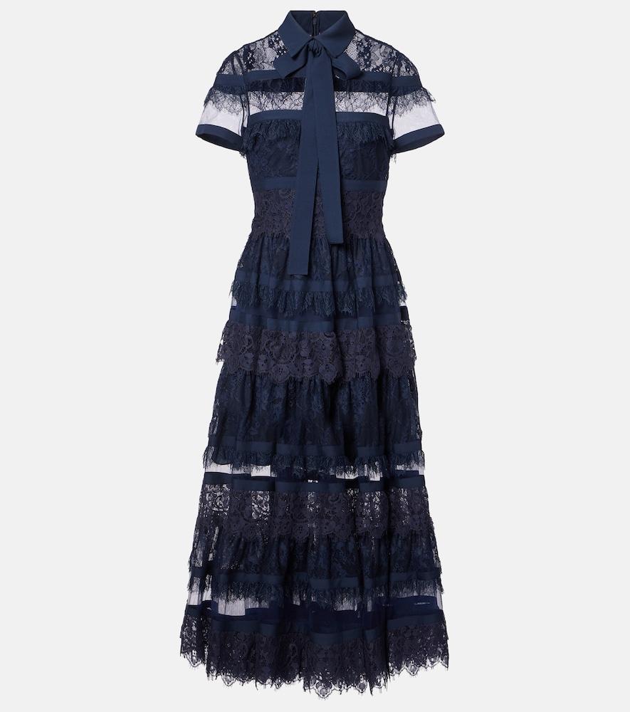 elie saab tie-neck lace midi dress