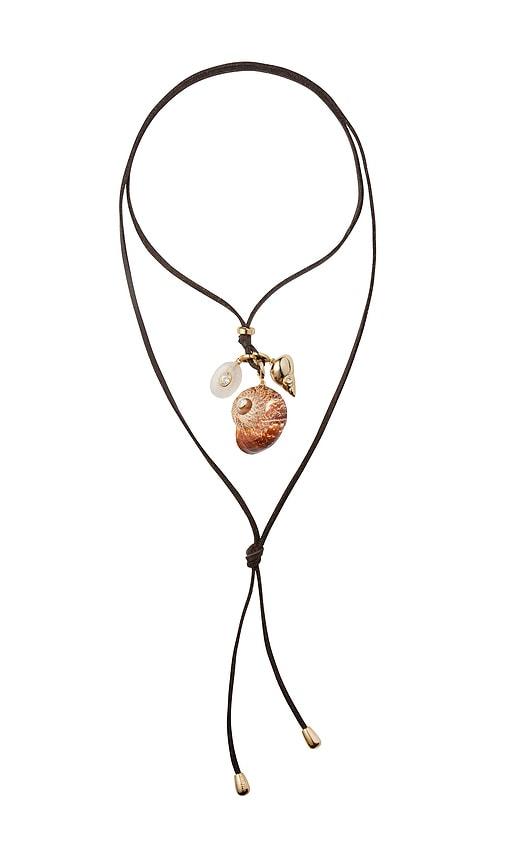 eliou area charm wrap necklace in brown.