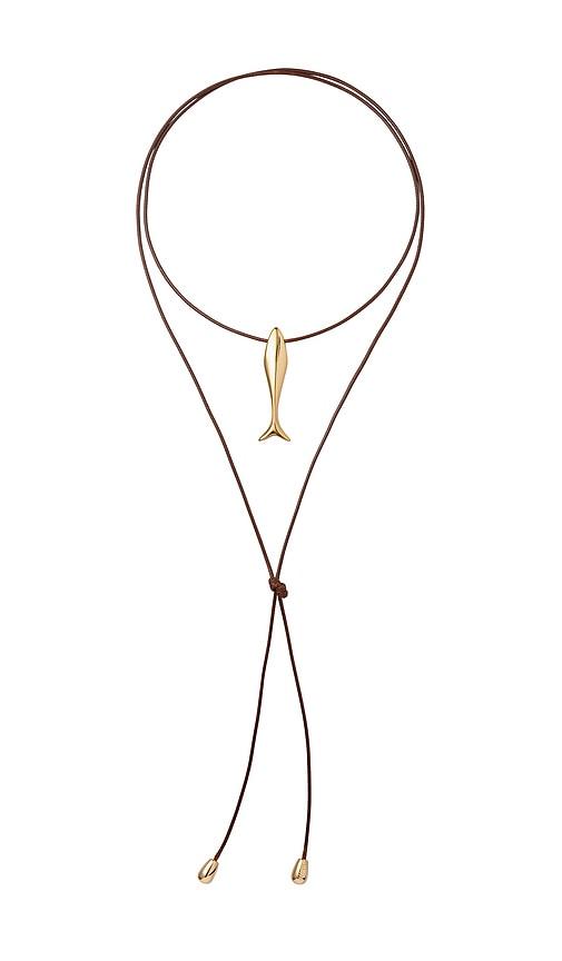 eliou minnow wrap necklace in metallic gold.