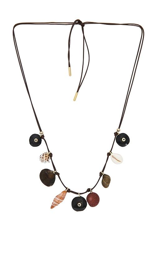 eliou moku wrap necklace in brown.