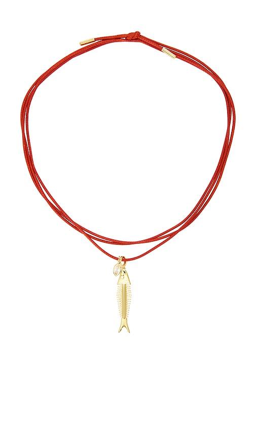 eliou spina wrap necklace in red.