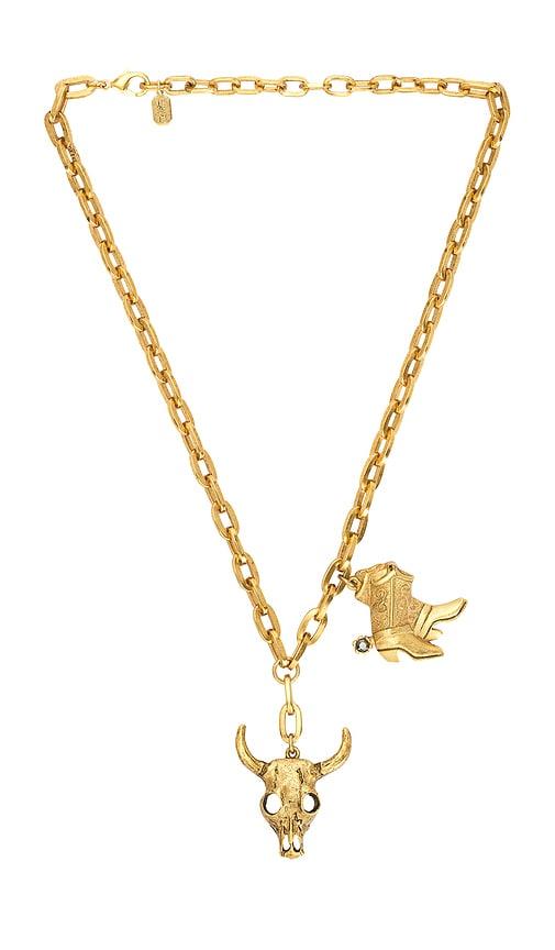 elizabeth cole rowdy necklace in metallic gold.