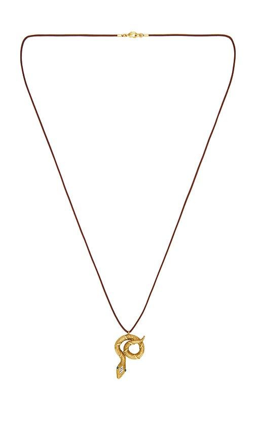 elizabeth cole slytherin necklace in metallic gold.