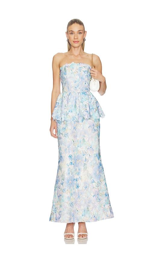 elliatt kalissa peplum gown in baby blue. - size l (also in m, s, xl, xs)
