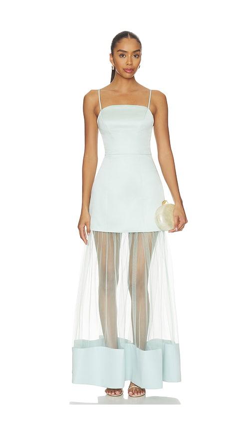 elliatt marcella strapless gown in seafoam in teal. - size l (also in xs, s, m, xl)