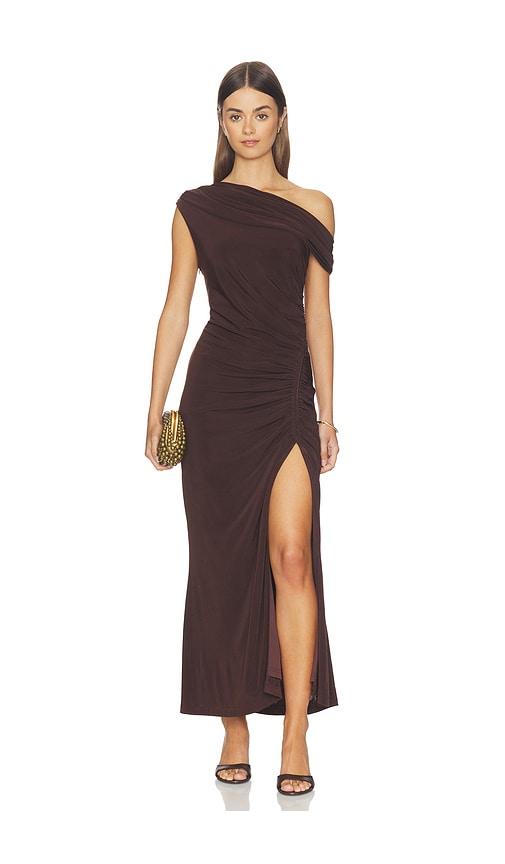 elliatt simone one shoulder maxi dress in brown. - size l (also in s, xs, m)