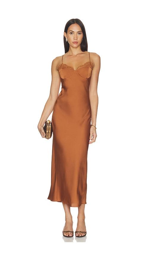 elodie the label nocturne satin slip dress in brown. - size l (also in m, s, xl, xs)